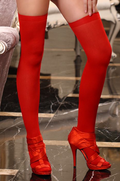 Червени класически чорапи Ladies sheer stocking over knee red